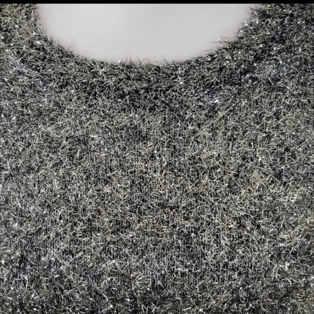 Anthropologie Leith Sweater Silver Black Metallic Tinsel Oversized XS